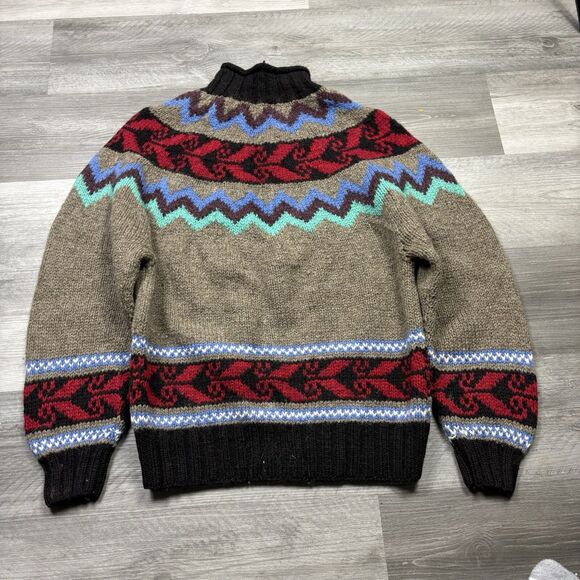 Banana Republic Safari Mens Vintage Sweater Large Wool Handmade Aztec Turtle - Picture 3 of 5